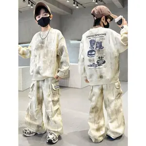 Boys' Two-Piece Spring And Autumn Outfit, New Trendy Stylish Workwear Hoodie And Sportswear Set, for Outdoor