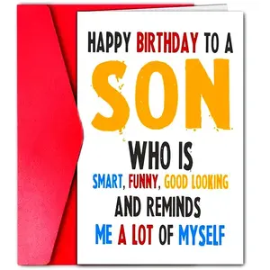 Happy Birthday Son Card with Envelope, 1 Count Funny Birthday Card for Son, Birthday Gift for Son, Greeting Card for Son, Positive Message Card