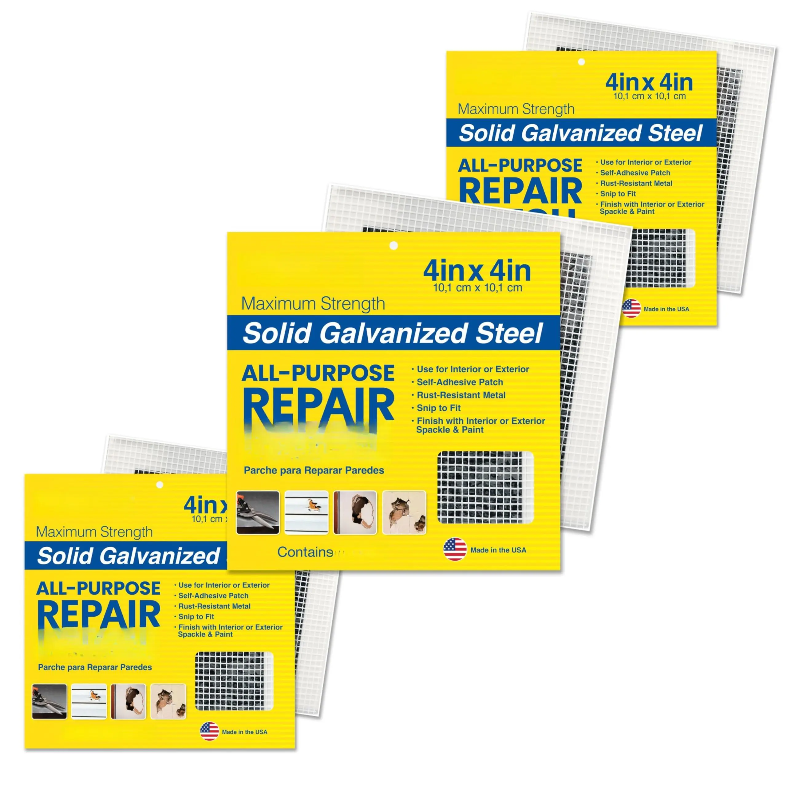 4 In. X Self-adhesive Surface Repair Patch  All-purpose Galvanized Metal For Interior And Exterior Repairs Ideal Drywall Plaster Wood Brick Stucco More (3-pack)