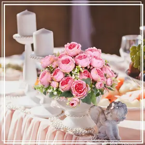 【Memorial Day】Silvanest 4/8/16 Bundles Dark Pink Artificial Peony Bouquets, Lifelike Faux Flowers for Weddings, Bridal Arrangements & Decor