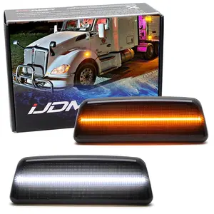 iJDMTOY Black-Out Smoked Lens White/Amber Switchback Full LED Strip Front Wheel Fender Side Marker Light Kit For Kenworth T680 T700 T880, Peterbilt 567 Semi Freightliner Truck