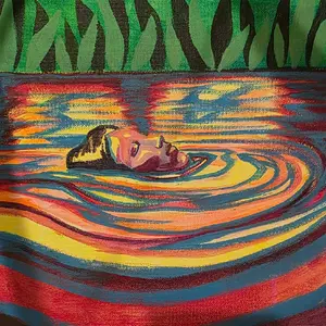 Surrender Print - Vibrant Abstract Art Featuring Luminous Face in Dynamic Waves