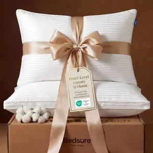 Bedsure Pillows Queen Size Set of 2 - Hotel Quality Down Alternative Support Gusseted Bed Pillow for Sleeping - 100% Cotton Cover 300 Thread Count - Bedding for Back, Stomach or Side Sleepers