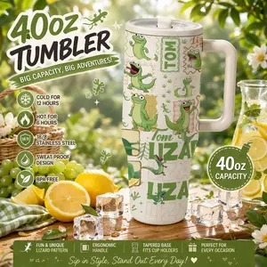 1pc 40oz Stainless Steel Insulated Tumbler, Lizard Pattern, Durable Travel Mug, Ergonomic Handle, Tumbler with Handle, BPA-Free, Perfect for Daily Use, Vacuum Insulated Tumbler
