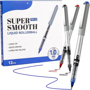 Rollerball Pens 1.0mm, 12 Pack 3 Colors Bold Point Roller Ball Pen Quick Dry, Liquid Ink Rollerball Pens Fine Point Smooth Writing Pen for Journaling, Note Taking, Office, School Supplies