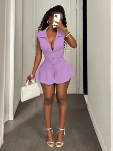 Sleeveless Romper for Women - Elegant Purple Knit Unitard for Parties & Going Out