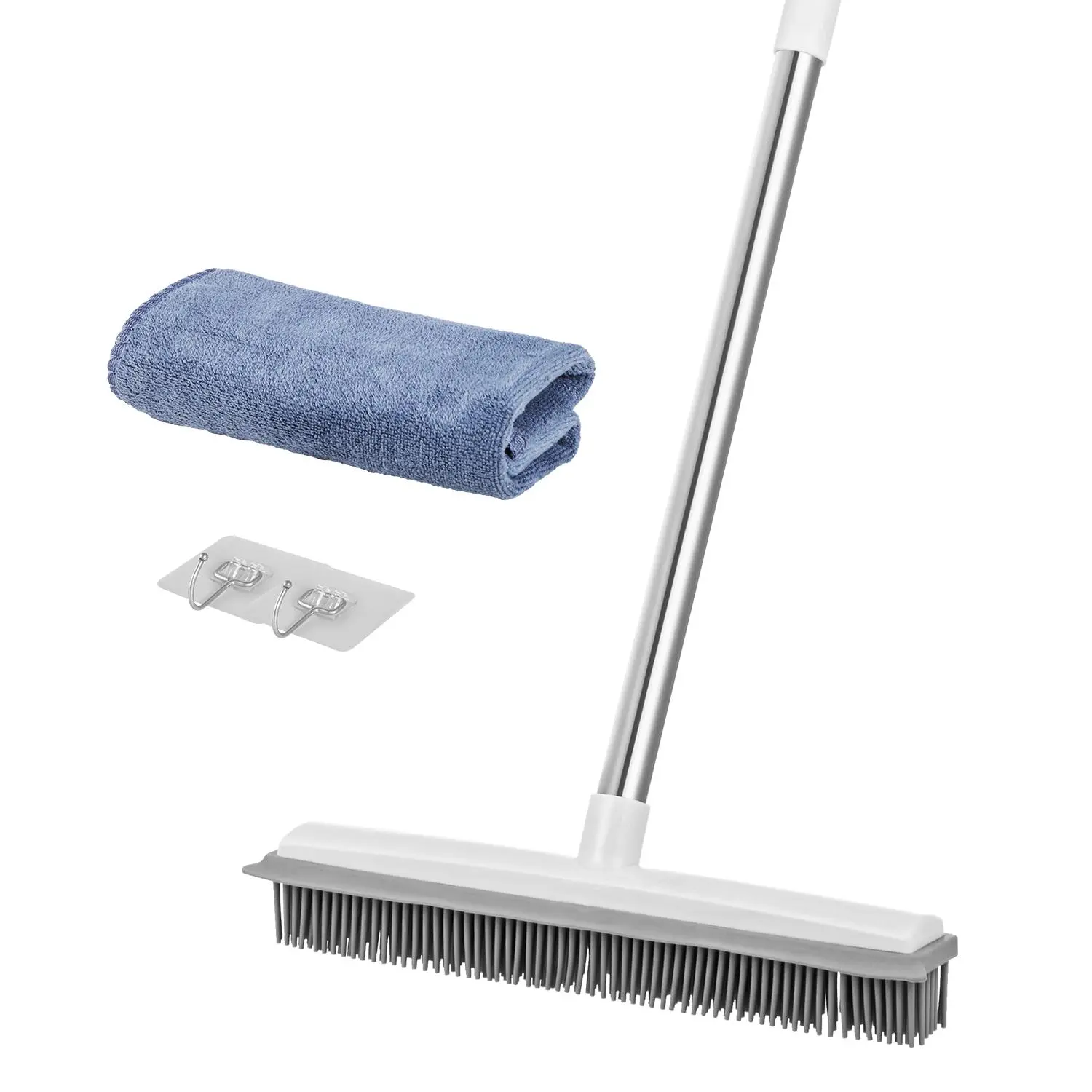 【SummerFinds】VEVOR Pet Hair Removal Broom, 58.46in Adjustable Long Handle Carpet Rake with Built-in Squeegee & Microfiber Cloth Attachment, Comfortable Water-Resistant Wall-Cleaning Dog Hair Remover for Carpets, Hardwood Floors