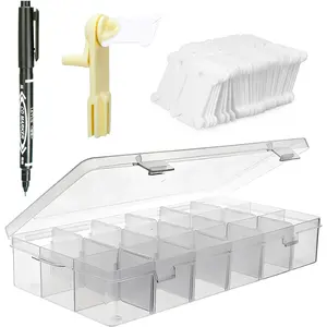 Embroidery Floss Organizer, 1 Removable 18 Compartments Cross Stitch Thread Storage Box with 100 Plastic Embroidery Floss Bobbins, 1 Floss Winder and 1 Marker