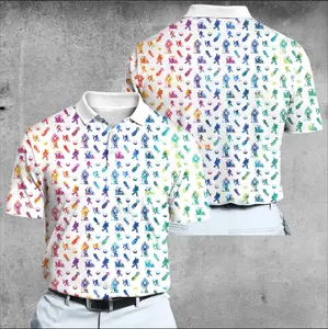 Funny Big F Watercolor Pattern Golf Polo Shirt for Men – Rainbow Cartoon All Over Print Polo, Lightweight Breathable Performance Fabric, Casual Athletic Shirt, Trendy Summer Outfit, Sport Lover Gift, Unique Colorful Streetwear Style