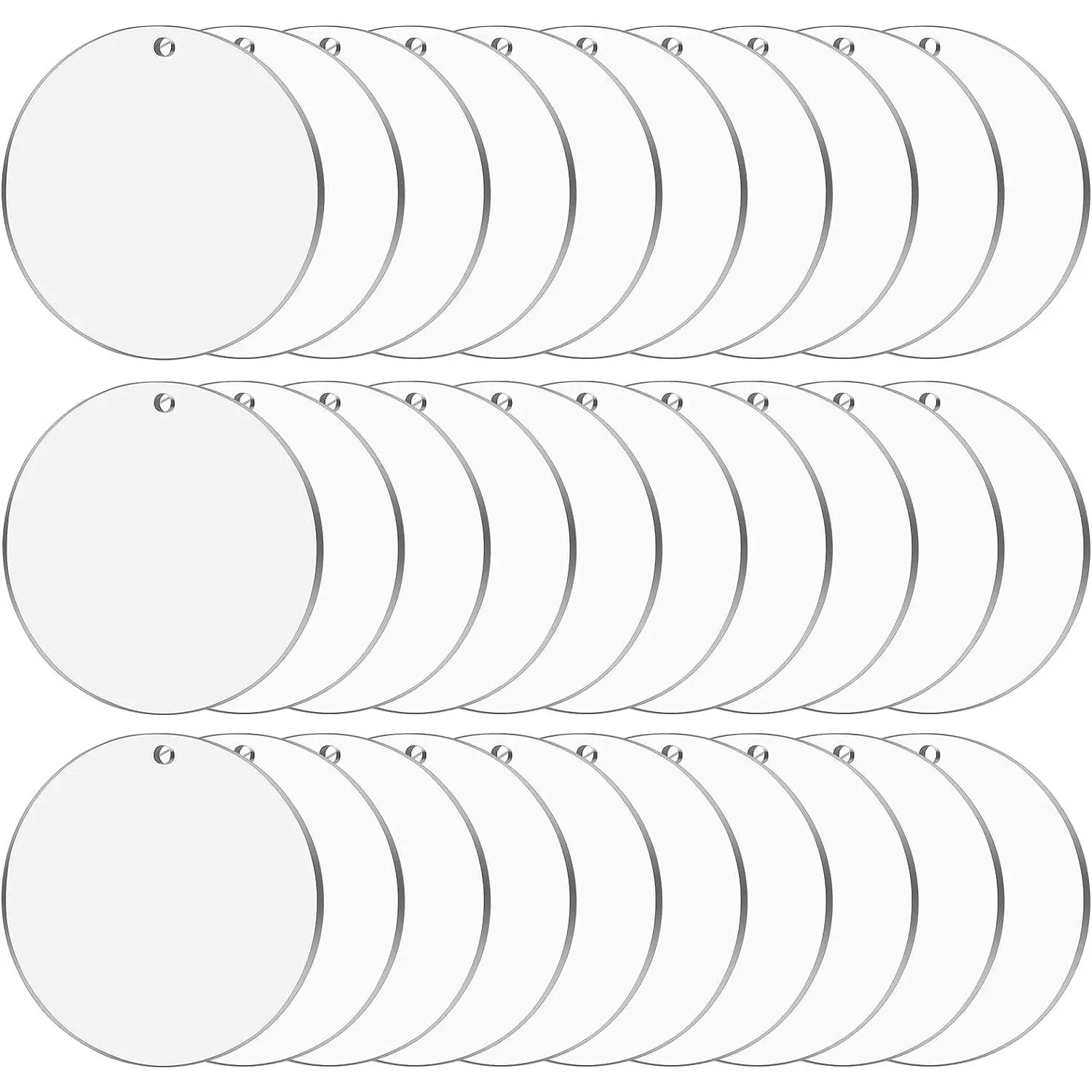 4 Inch Acrylic Ornaments Blanks, 30pcs Clear Round Acrylic Ornament Blanks, Acrylic Circle Disc Ornament Blanks with Hole for Vinyl, Christmas Decor, Engraving, Painting, and DIY Crafting