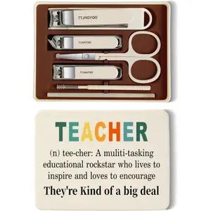 Teacher Appreciation Gifts Nail Clipper Set, 6 Pcs Toenail Clippers, Stainless Steel Fingernail Clipper Sharpest Thick Toenail & Ingrown Nail Clipper Set (Teacher)