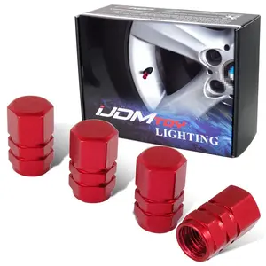 iJDMTOY 4pc Tuner Racing Style Red Aluminum Tire Valve Caps (Hexagon Shape)