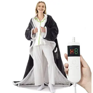 1 Piece Heated Blanket Wearable Electric Blanket with Sleeves and Foot Pockets, 10 Heat Settings and 8-Hour Auto Shut-Off, All-Season Heated Bed Cover Suitable for Bed/Sofa/Chair, Machine Washable Control (Plug) - Ideal Gift for Students and Elderly, Cold