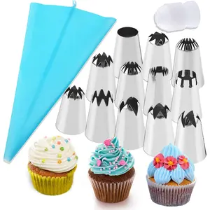 12 count Large Piping Tips Set, Stainless Steel frosting tips with  Pastry Bag, Cake Decorating Tips Set for DIY Pastry Dough, Cookie, Cupcake, Cake