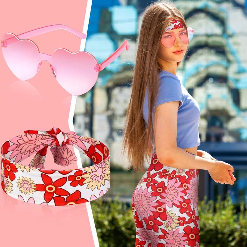 3 Pcs 60s 70s Outfit for Women Hippie Costume Set Disco Flared Pants Groovy Outfit Party Accessories Clothes Womenswear Dress Floral Headband Matching