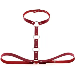 Multicolor Simulated Leather PU Women's Punk O Ring Choker  Belt  Chain Harness