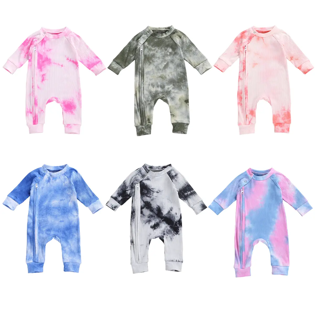 LAGKIYOJ Newborn Baby Long Sleeve Romper Basic Tie dye Ribbed Knit Zipper Jumpsuits Onepiece Infant Spring Fall Winter Clothes Outfits