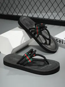 Men's Comfortable Casual Slippers, Open Toe Textile Upper, Rubber Sole, All Season Use, Unisex Beach Sandals, Vintage Style Fisherman Shoes, Beach Footwear, Soft Bottom Sandals, Casual Outdoor Sandals