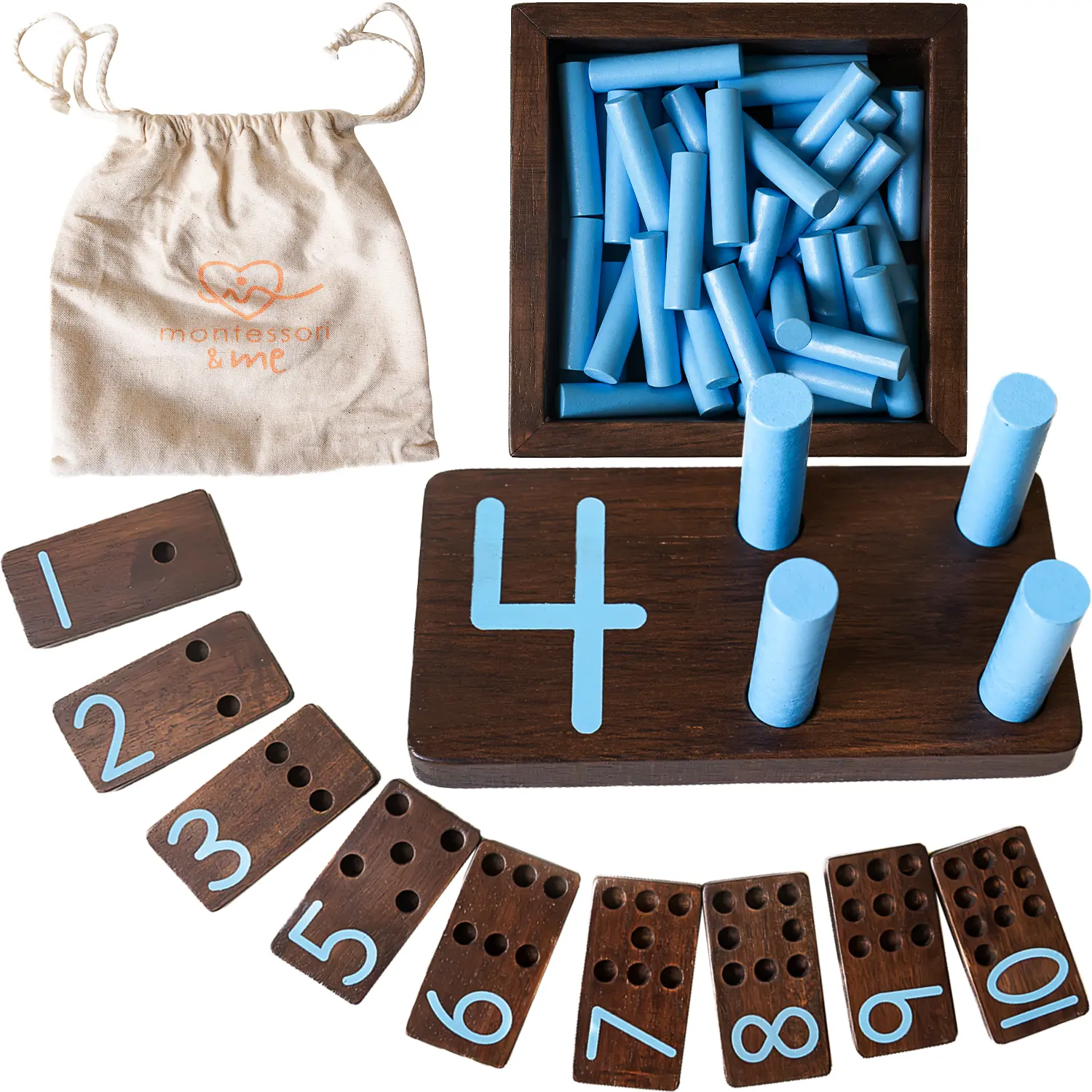 Counting Peg Board - Montessori Math and Numbers for Kids - Dark Color