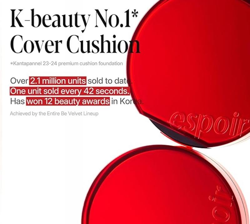 Espoir Be Velvet Cushion Foundation Quick and Easy Coverage with Long-lasting Color by Zero Oxidation 23 Beige Compact Concealer Lightweight Makeup Gentle Cosmetic Flawless Smooth Vegan Certified