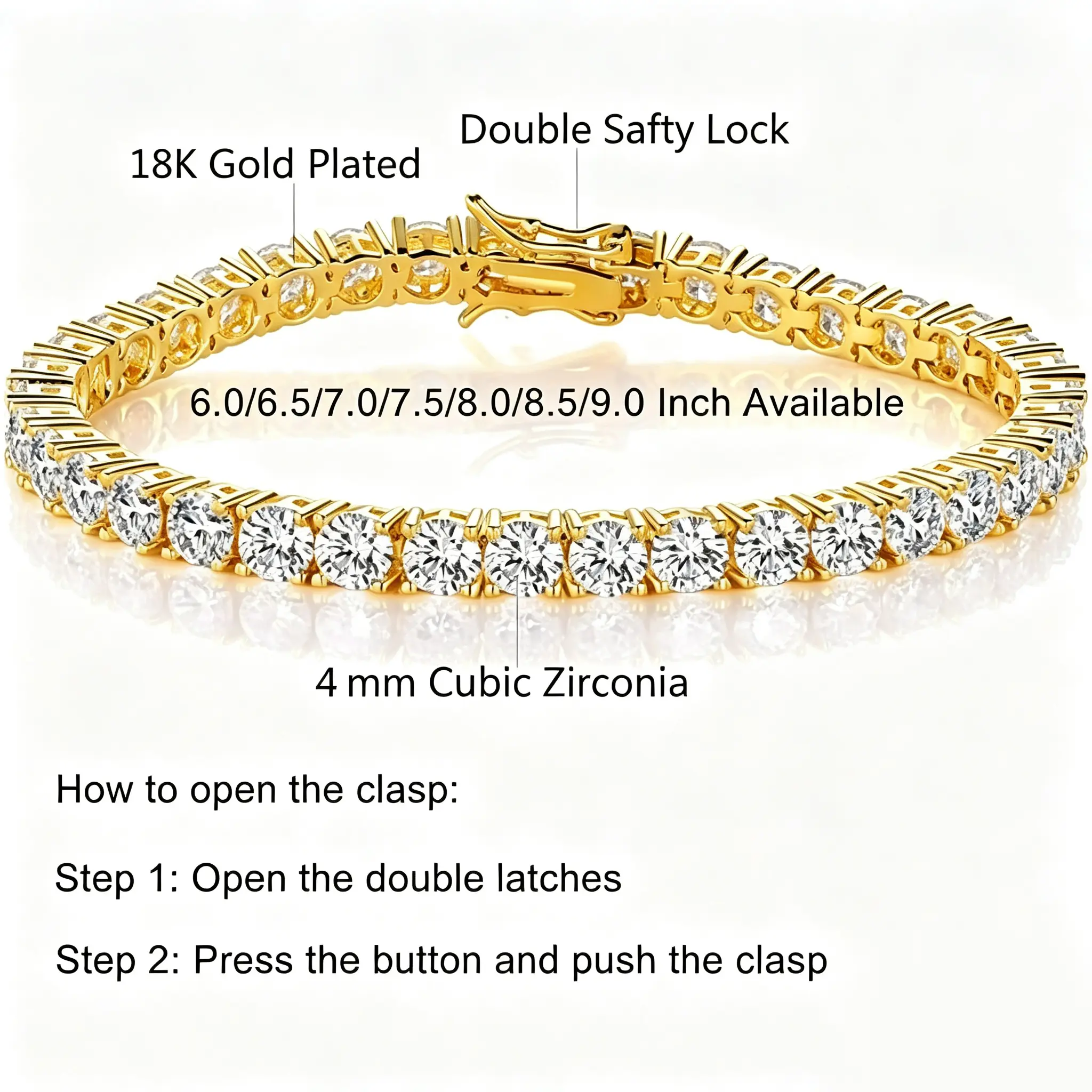 MDFUN Unisex 3-5mm Round Cut Cubic Zirconia Waterproof Tennis Bracelet Classic Couple Gift for Anniversary Birthday Engagement High-Quality Hip-Hop Style festival gift