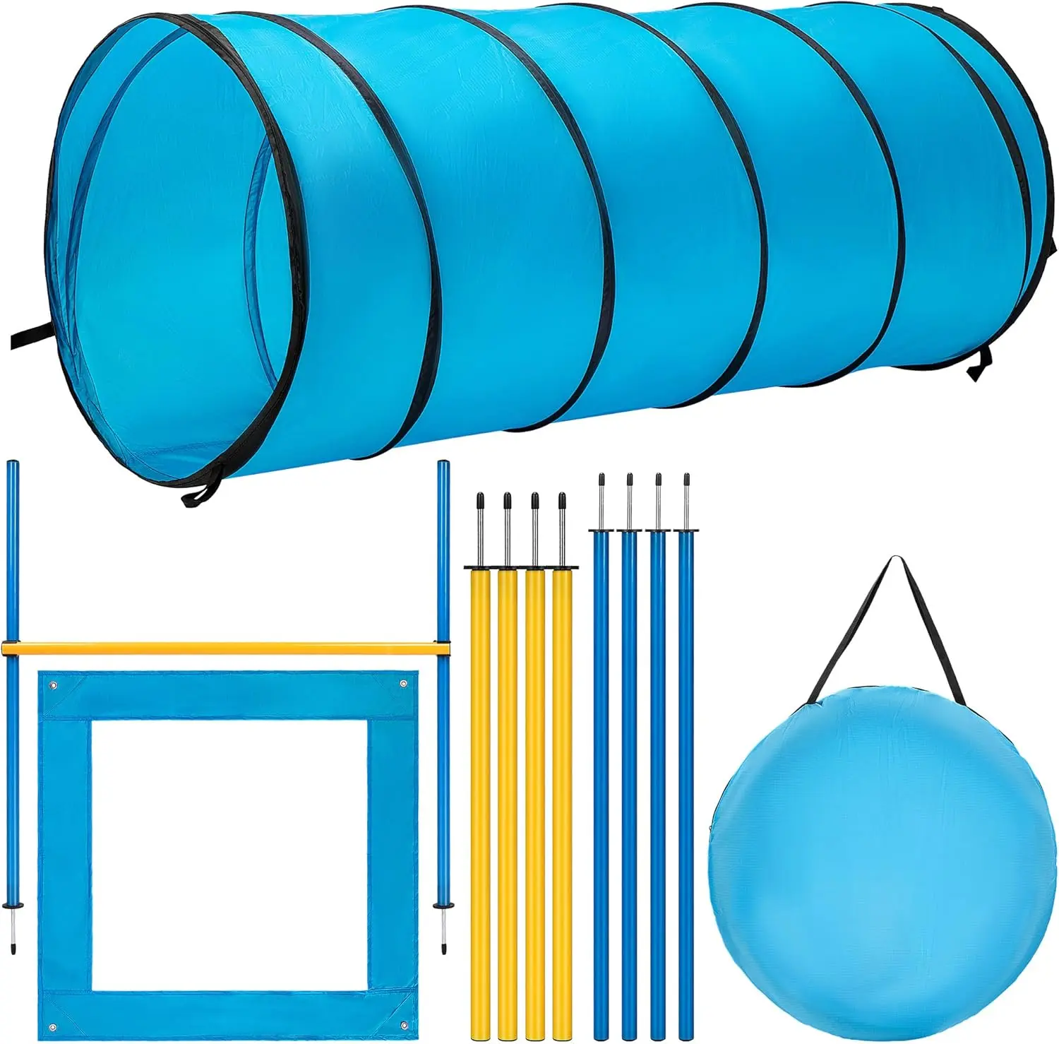Dog Agility Equipment Pet Obstacle Training Course Kit with Tunnel Adjustable Hurdles Poles Carry Bag