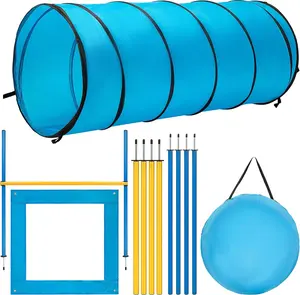 Dog Agility Equipment Pet Obstacle Training Course Kit with Tunnel Adjustable Hurdles Poles Carry Bag