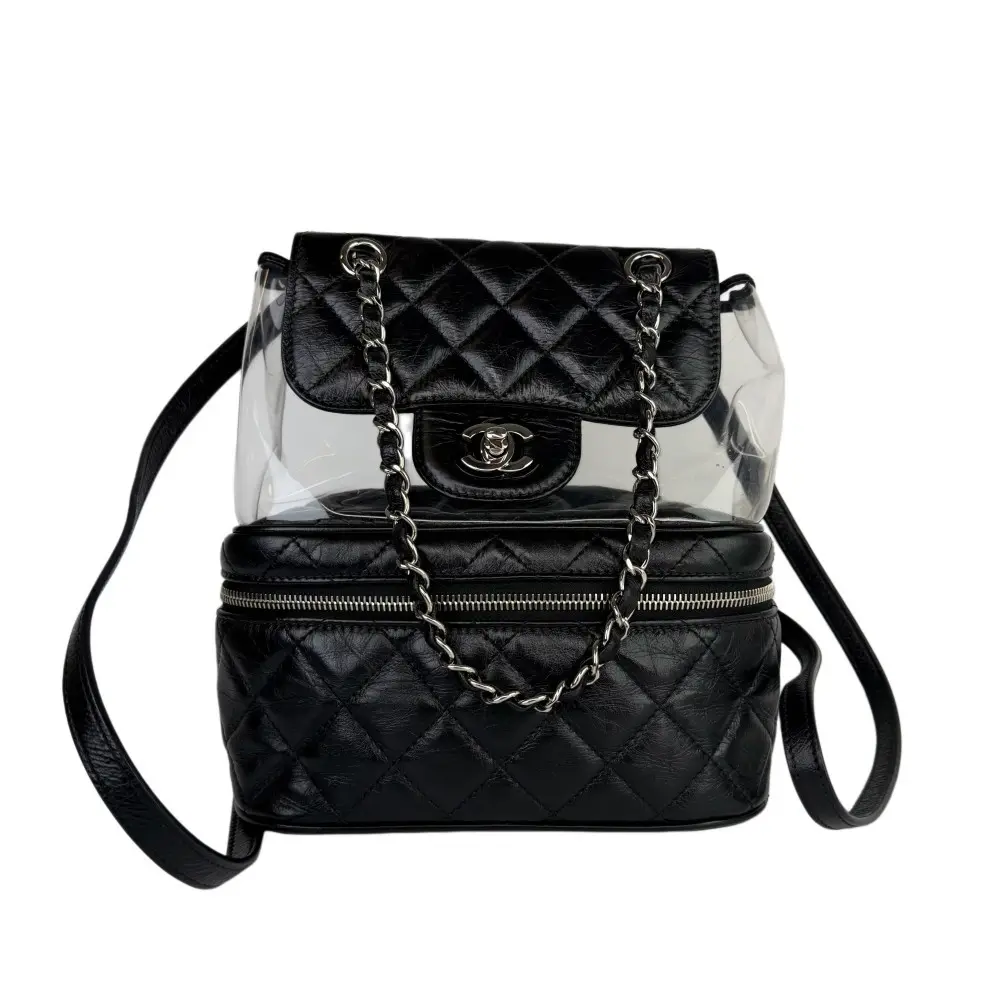 Pre-owned CHANEL 417 Clear PVC Quilted Leather Backpack