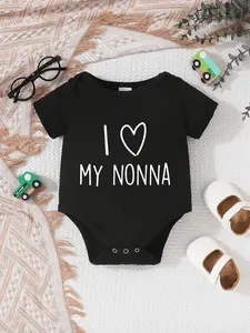 I Love My Nonna Baby Bodysuit, Simple White Heart Letter Print Short Sleeve 100% Cotton Newborn Infant Romper Onesie