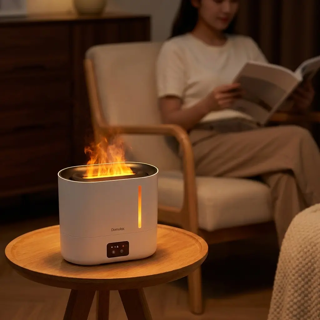 3-in-1 Humidifier  +Diffuser + Nightlight,3L HumidifierTop fill cool mist Simulated Flame Essential Oil for Large Room for baby,auto shut-off  Runtime 35 dB Quiet Super sized Easy to Clean & Fill, humidifier for dry air relief,White