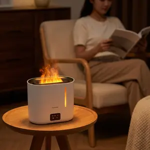 3-in-1 Humidifier  +Diffuser + Nightlight,3L HumidifierTop fill cool mist Simulated Flame Essential Oil for Large Room for baby,auto shut-off  Runtime 35 dB Quiet Super sized Easy to Clean & Fill, humidifier for dry air relief,White