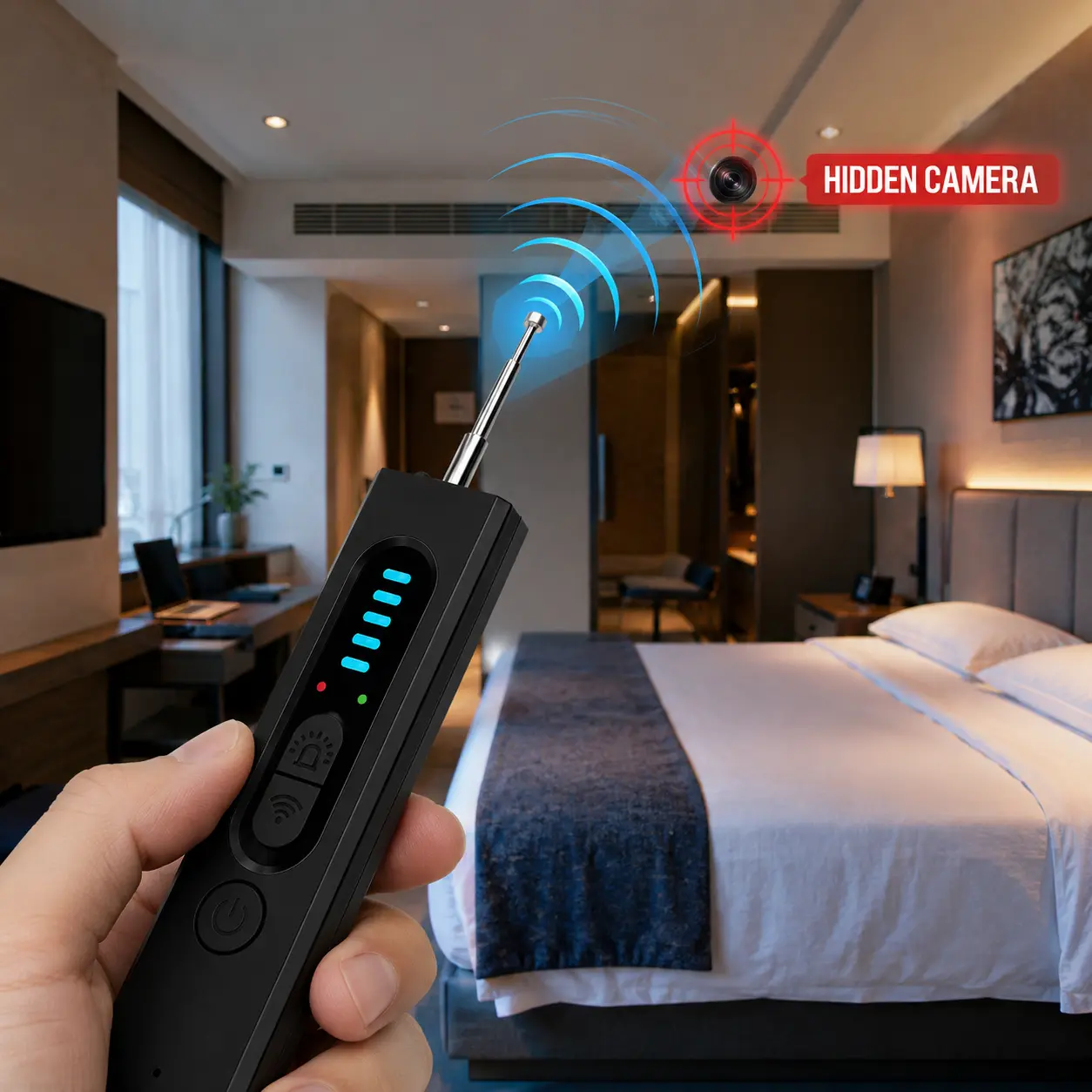 Hidden Camera Detector – Anti-Spy Device for Wireless Bugs, GPS Trackers, and Hidden Lenses – High-Sensitivity Signal Detection and Infrared Scan – Ideal for Travel, Hotels, Bathrooms, Offices – Rechargeable and User-Friendly Design