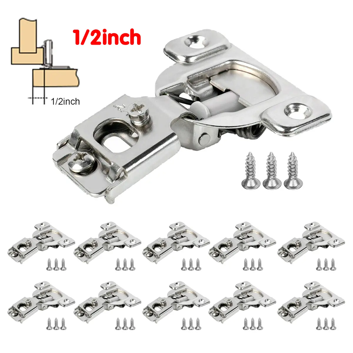 10-Pack 1/2" Overlay Soft Close Face Frame Kitchen Cabinet Hinges, Brushed Nickel Hardware for Smooth Operation & Durable Performance
