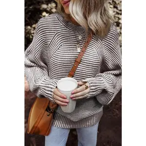 Stripe Ribbed Knit Boat Neck Sweater