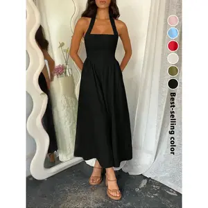 Women's flat pocket zipper back skirt, summer casual sleeveless camisole dress, beach vacation women's clothing, brunch dress, casual wearRAIMENTRY