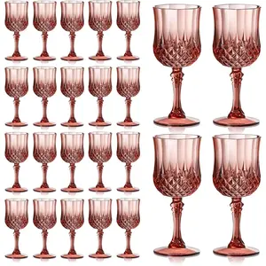 24 count 7oz Plastic   Glasses Drinking Glasses Unbreakable Wedding Glassware  Water Goblets  Drinkware  Champagne Flutes (24, Rose )