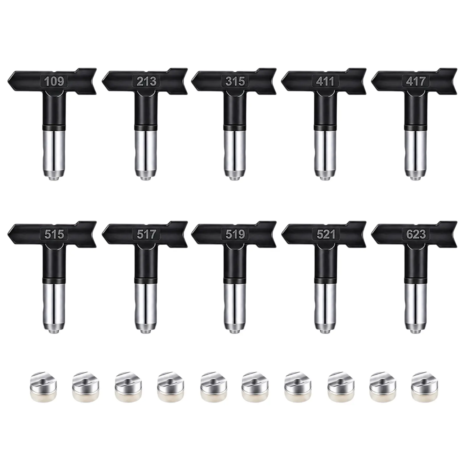 10 pcs Reversible Airless Spray Tips Set for Airless Paint Sprayer,for Wall Fence Deck Cabinet and Guns House Painting(109,213,315,411,417,515,517,519,621,623)