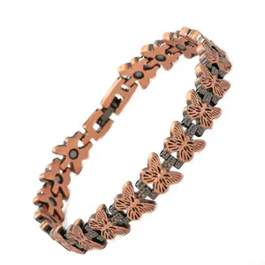 B 99.99% Pure Copper Bracelets for Women, Copper Magnetic Bracelets with 3500 Gauss Neodymium Magnets with Adjustable Free Sizing Tool & Jewelry Box, Butterfly Pattern
