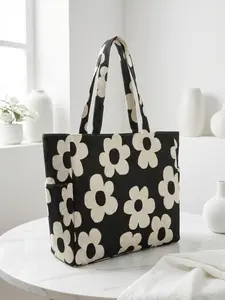 Floral Pattern 2D Printed Travel Bag, Large Capacity Storage Bag, Durable Multi-Pocket Design, Zipper Closure, Ideal for Work, Shopping, Picnic, Work Bags, Storage Tote