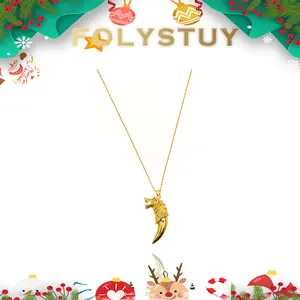 [20mm by 56mm Tiger Tooth Pendant]]【FOLYSTUY (K136)】Tiger and Wolf Tooth Pendant Unisex Animal Basic Design