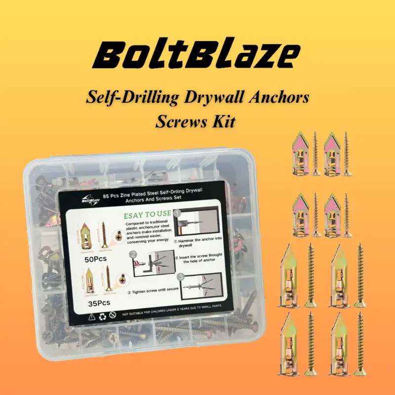 85Pcs/Box Drywall Self-Drilling Anchors with Screws Kit, 2 Sizes Heavy Duty Metal Toggle Anchors, No Drill or Holes in Wall, Hangs up to 66 lbs, Perfe