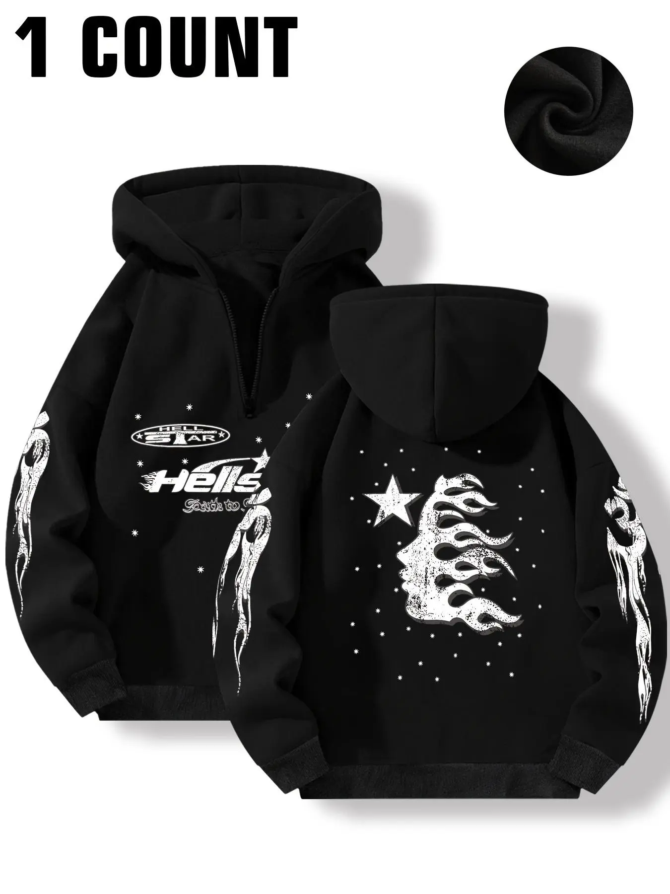 Women's Letter & Star Print Hoodie, Fashion Casual Streetwear Looks Long Sleeve Hooded Sweatshirt for Daily Holiday Outdoor Wear, Women Clothing for Winter