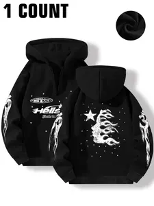 Women's Letter & Star Print Hoodie, Fashion Casual Streetwear Looks Long Sleeve Hooded Sweatshirt for Daily Holiday Outdoor Wear, Women Clothing for Winter