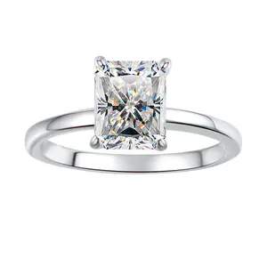 S925 Sterling Silver Radiant Rectangular Ring Synthetic Moissanite Ring 2Carat-448(50%)