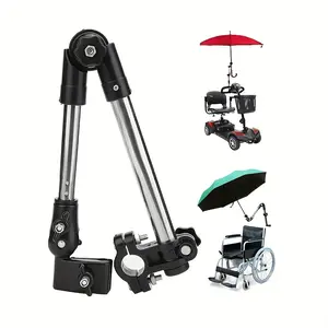 Folding Multi-functional Umbrella Holder for Wheelchair, Stainless Steel Rain and Sun Resistant Rotating Connector, Secure Mounting Bracket Accessory, Black
