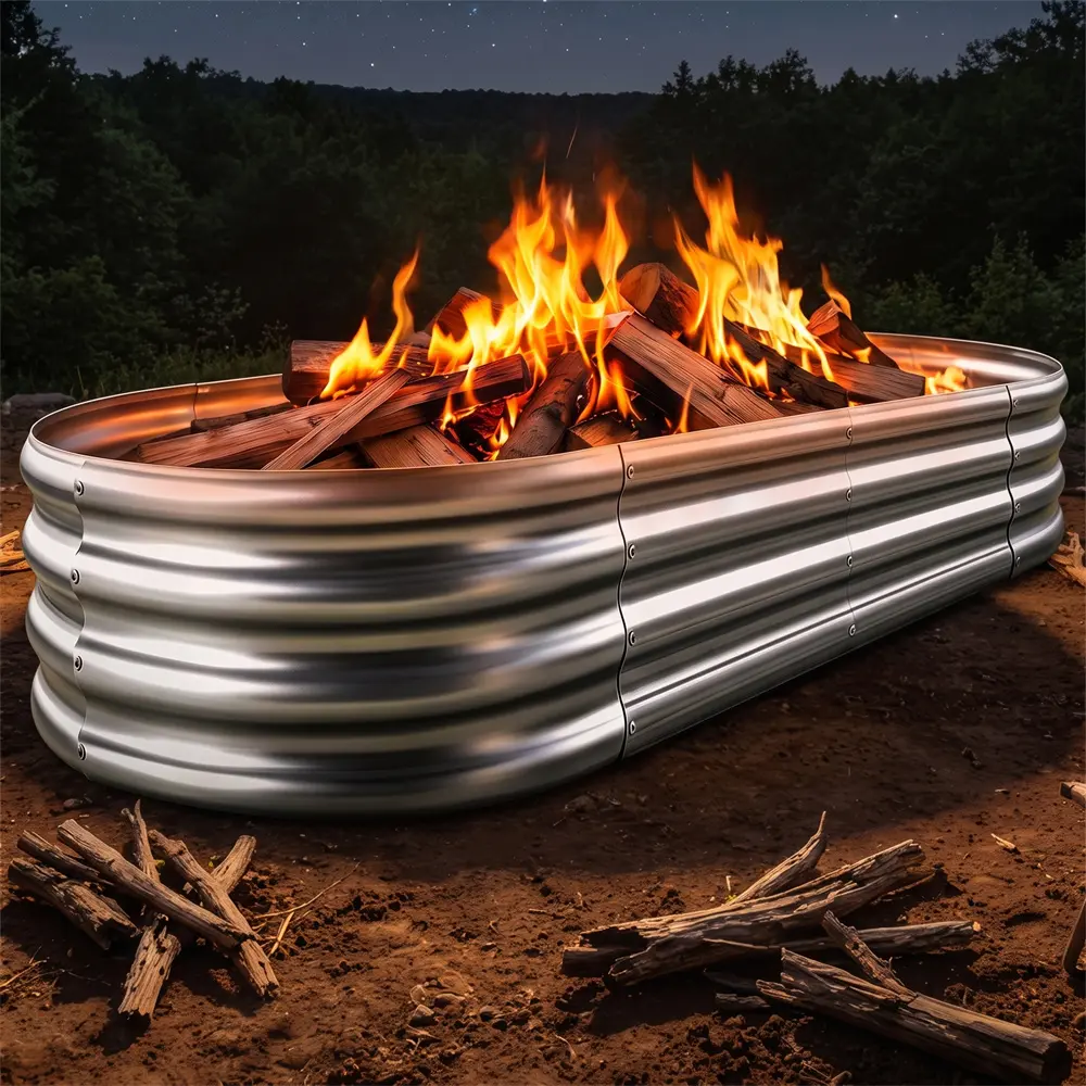 Galvanized Steel Rectangle Fire Pit & Raised Garden Bed Kit, Rust-Proof Zinc-Coated Outdoor Camping Fire Pit Grill Base