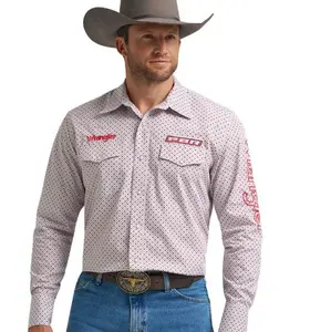 Wrangler® Men's PBR Logo Long Sleeve Button Down Shirt, White