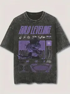 Solo Leveling Sung Jinwoo Anime Shirt - Acid Wash Vintage Oversized Washed T-Shirt, Premium Heavyweight Cotton Streetwear Tee, Perfect Gift for Manga Fans and Otaku Fashion Style