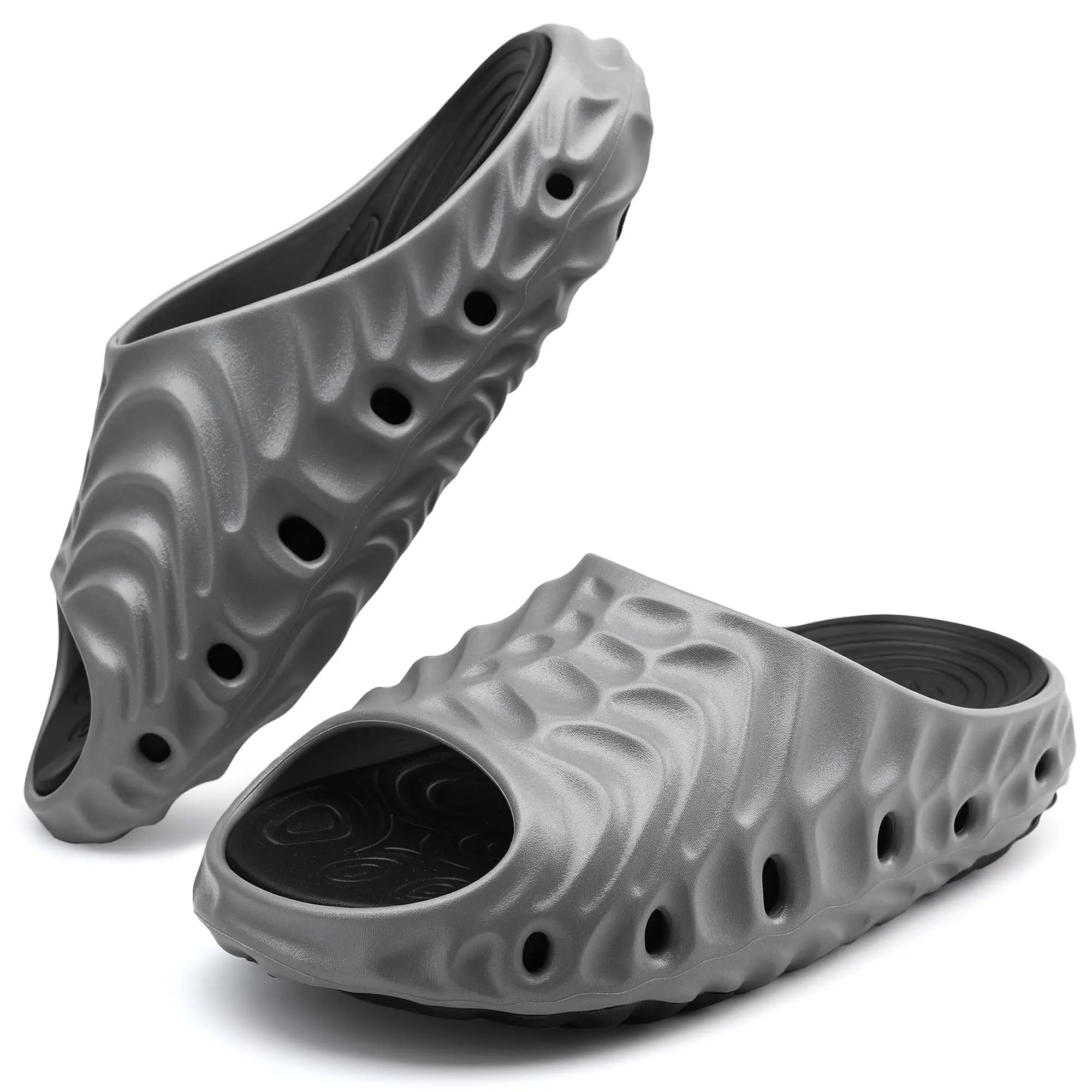 SHOESLOCKER Men's Post-Sport Recovery EVA Slip-On Slides - Breathable Cushioned Footwear with Thick Cushioned Slipper Ankle Support, Soft Cushioning, Non-Slip Sole, Removable Insole