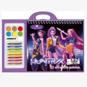 KPOP Huntrx Demon Girl Group Cartoon 3D Drawing for Watercolor Coloring Kindergarten Gift Acrylic Paint Brushes Artistry Canvas Palekpoptte